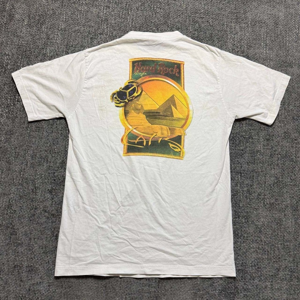 Hard Rock Cafe Cairo Egypt T-Shirt Mens M White Vintage 90s Sphinx Graphic